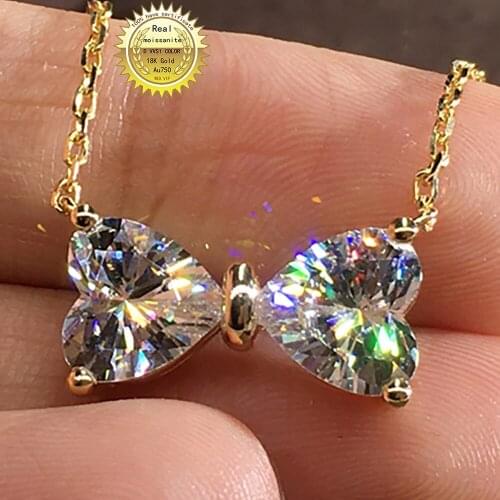 14K Au585 Gold Women Pendants Necklaces Moissanite Diamond 0.5 1 2 3 4 5 Carat Heart Bowknot Wedding Engagement Party Gift