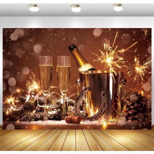 Party Celebration Cheers Wine Table Decor Backdrops For Photography High Glasses Bear Ice Bucket 2021 New Year Photo Backgrounds