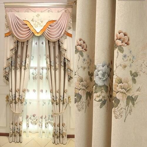European jacquard curtain thickening chenille shading American garden living room bedroom floor floating curtain customization