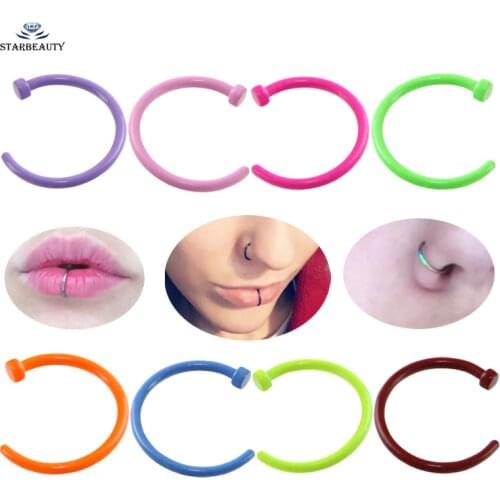 Starbeauty Letter C Clip 2pcs Fluorescent Fake Nose Ring Lip Piercing Labret Nose Rings Septum Tragus Pircing Helix Body Jewelry