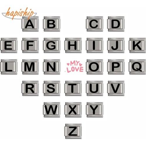 Hapiship 2018 9mm Width Original Daisy Black 26 Letters A-Z Italian Charm Fit 9mm Bracelet Stainless Steel Jewelry Making DJ006