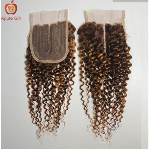 Highlight T-Part Transparet Lace Closure Brazilian Remy Curly Human Hair Lace Closure 8-20 Inch 4X1 Size Middle Part Applegirl