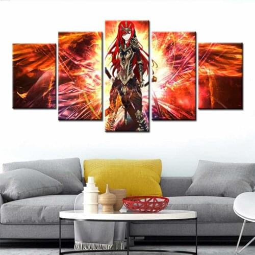 5 Piece Canvas Wall Art Fairy Tail Scarlet Erza Poster Animation Poster Living Room Cartoon Decoration Bedroom Image