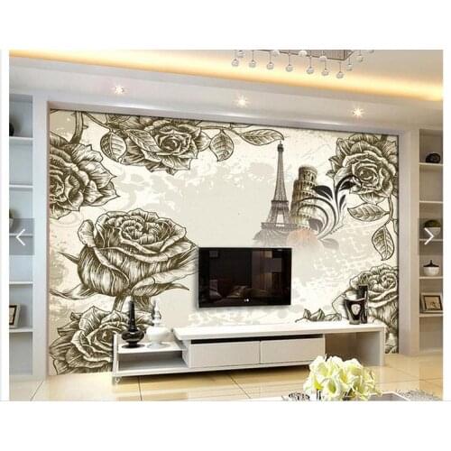Customized 3d photo wallpaper 3d TV wall wallpaper murals Retro TV tower sofa background wall paper roses living room wallpaper