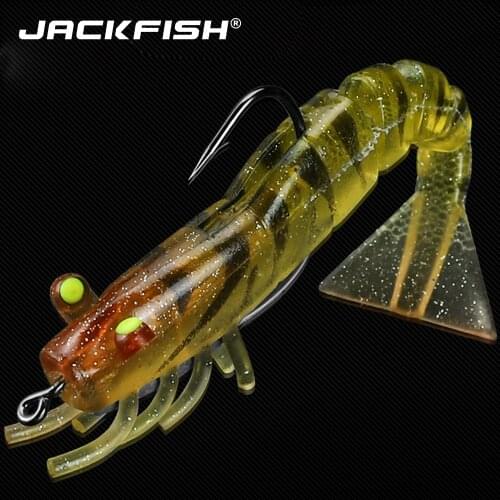 JACKFISH shrimp soft lure 9cm/8g lead jig head artificial bait 3D Luminous eyes soft lure for sea fishing baits fishing tackle