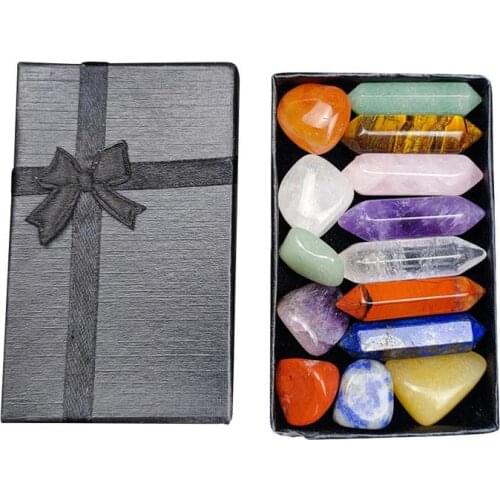 Seven Chakra Hexagonal Column Energy Stone Combination Set Natural Crystal Gemstone Ornaments Decoration Gifts Box For Friend