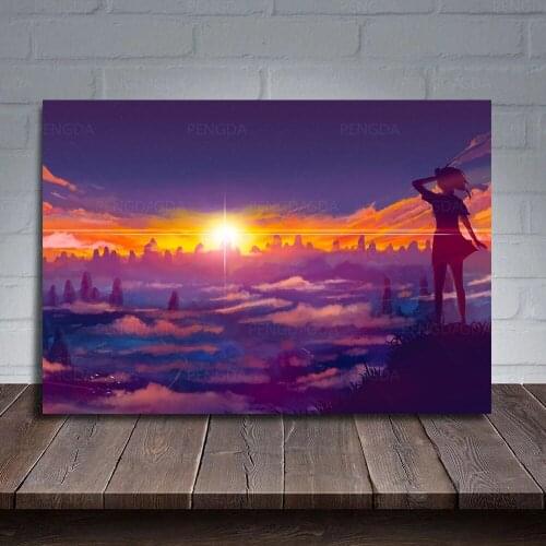 Wall Art Home Decor Sunrise Canvas Print Early Morning Painting Modern Girl Poster Modular Anime Landscape Picture Frame Bedroom