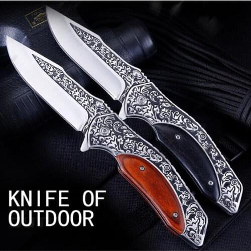 New Damascus Knives Military Tactical Knife Folding knife Camping 7CR15MOV Blade Knives Survival Knife Wood Handle Pocke Knives
