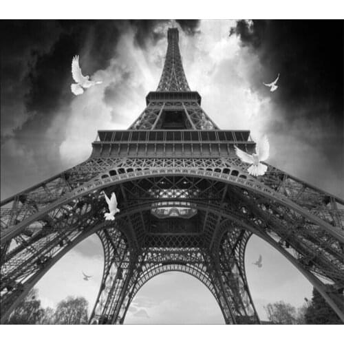 Beibehang Custom wallpaper wallpaper living room bedroom murals black and white Eiffel Tower Pigeon TV wall mural 3d wallpaper