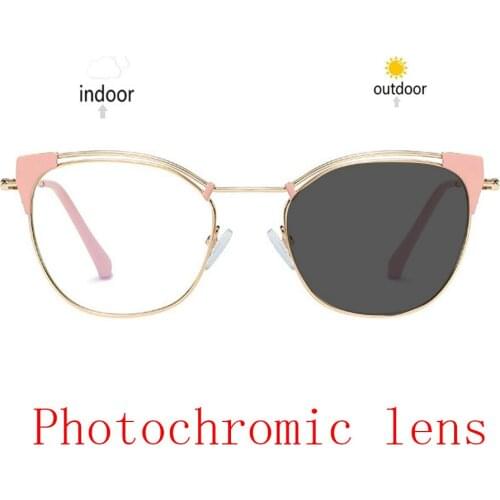 Photochromic Finished Myopia Glasses Photosensitive Chameleon Anti-glare Change Color Lens Prescription Cat Sun Glasses UV400 NX