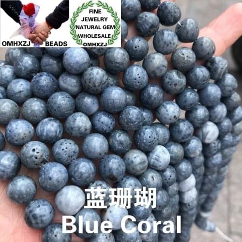 OMHXZJ Wholesale ZB72 4 6 8 10 12mm DIY Bracelet Necklace Jewelry Making Accessories Natural Stone Fine Blue Coral Round Beads