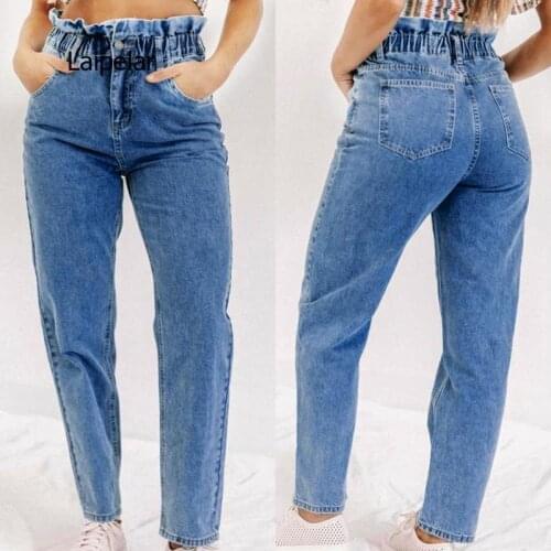 Autumn and Winter Casual All-match Trousers Straight Leg Pants Elastic Waist Womens Jeans