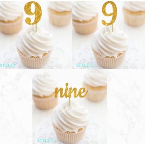 Custom Number 9 Glitter Cupcake Toppers, Personalised Nine Food Picks,9th Birthday Decorations,9th Anniversary Party Decorations