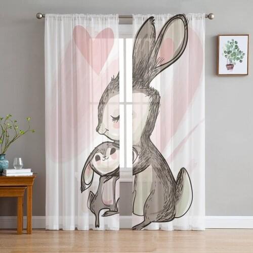 Animal Rabbit Love Retro Sheer Curtain for Living Room Bedroom Kitchen Modern Tulle Window Treatment Home Decor