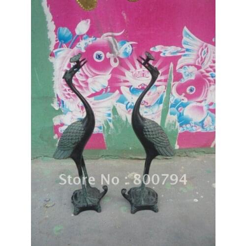 Rare Distinctive Qing Dynasty bronze Statue turtle&crane,a pair,Free shipping