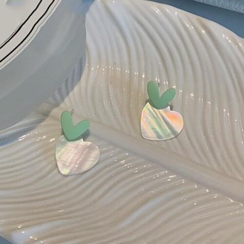 Drop Earrings Green Heart-shaped Shell Stud Earrings Gradient Love Symmetrical Earrings Stud Trendy Women Girl Gifts for Friends