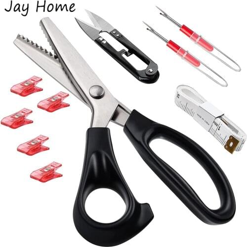Sewing Pinking Shears Fabric Zig Zag Craft Scissors with Seam Rippers Sewing Clips Thread Snips Tape Measure Sewing Quilting Kit