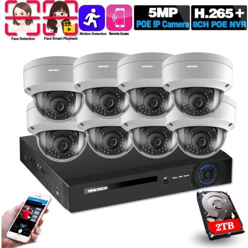 H.265+ 8CH CCTV System 5MP POE NVR Kit Face Detection Outdoor Waterproof IP66 Security 5MP POE IP Camera Video Surveillance set