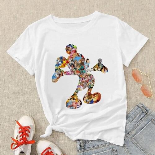 Disney Cartoon Women T-shirt Pop Soft Girl Top O-Neck T Shirt HipsterMickey Mouse Creative Printed Versatile Casual Tshirt