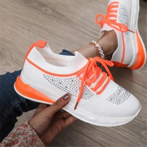 2021 Mesh Breathable Sneakers Spring Outdoor Light Lace-up Womens Vulcanized Shoes Fashion New Rhinestone Women Casual Shoes