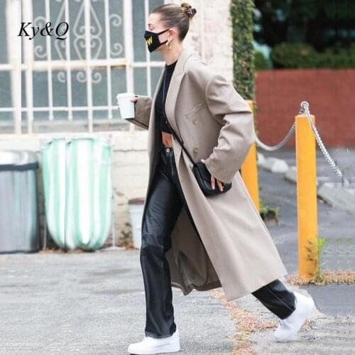 2021 Autumn Winter New Khaki Loose Elegant Medium Length Suit Windbreaker Female Luxury Brand Ladies Double Breasted Coat