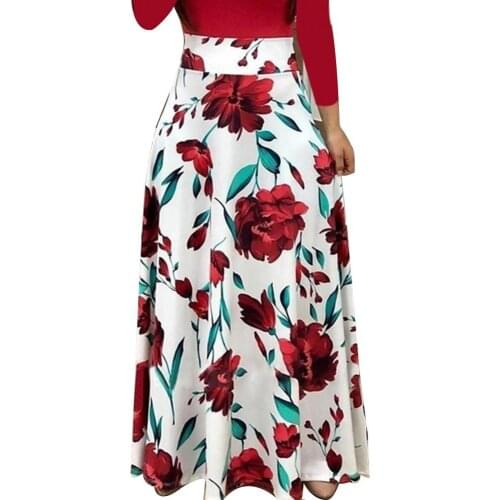 2021 Summer Dresses Satin Flower Dot Print Color Matching Long Sleeve High Waist Women Maxi Dress