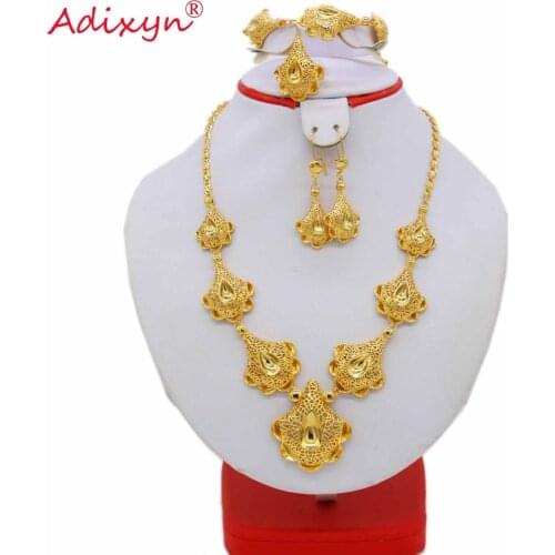 Adixyn New Gold Ring/Earrings/Necklaces/Bracelet Jewelry sets for Women Gold Color African/Nigeria Jewellery Gifts N09051