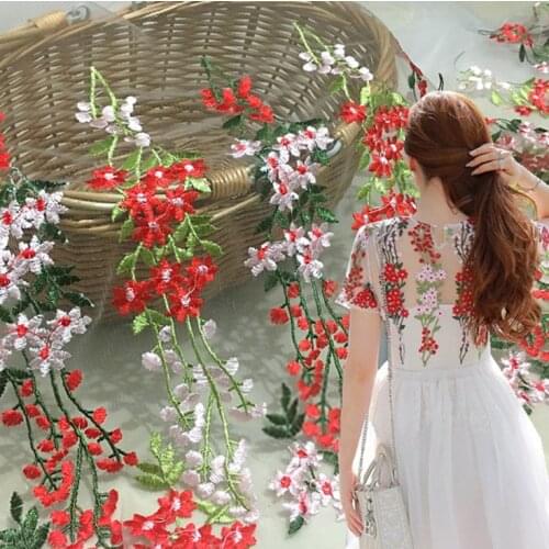 1meter new mesh lace fabric bilateral positioning 3D embroidery grape flower clothing fabric childrens dress fabric