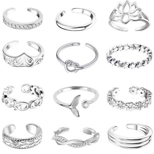 12pcs/set Adjustable Summer Beach Toe Ring Set Open Finger Rings Tail Ring Jewelry Gifts for Women Girls