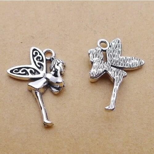 200pcs Fairy Charms 23mm x 14mm DIY Jewelry Making Pendant antique silver color