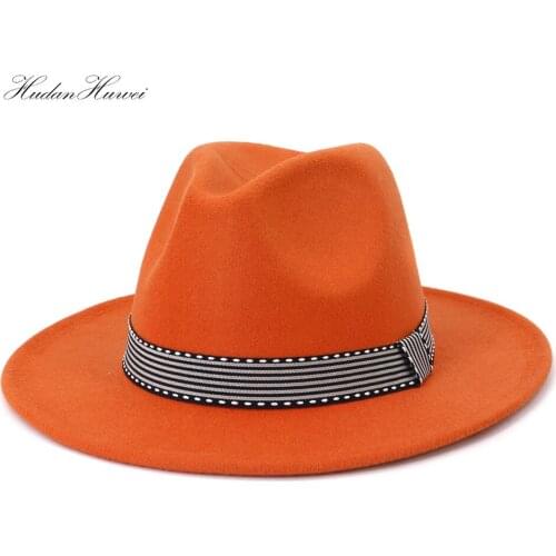 2021 New Fashion British Woolen Panama Jazz Fedora Hat for Women Men Church Party Wide Brim Solid 21 Colors Hat