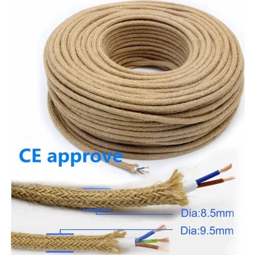 3m 5m 10m 2 Core or 3 Core Vintage Hemp Rope Light Cord Hemp Braided Flexible Cable Electrical Wire For Retro Lights