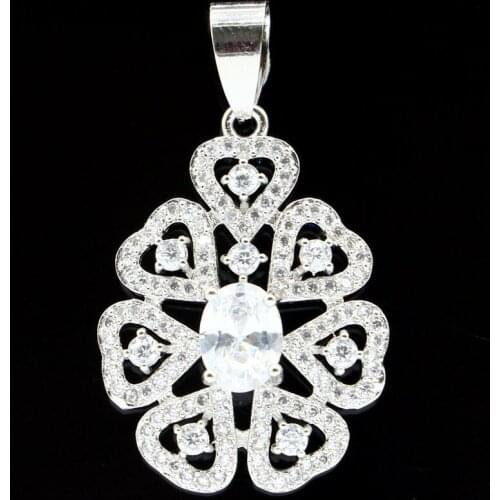 35x21mm New Statement Jewelry for Women Silver Pendant Created White Cubic Zirconia Wedding Eye Catching