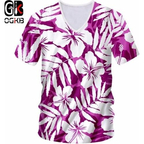 OGKB Purple Flower 3D Tshirts Men/Women Funny Cool Print Tops Tees Men Clothes Fashion Short Sleeve Mens T-shirts Novelty 7XL