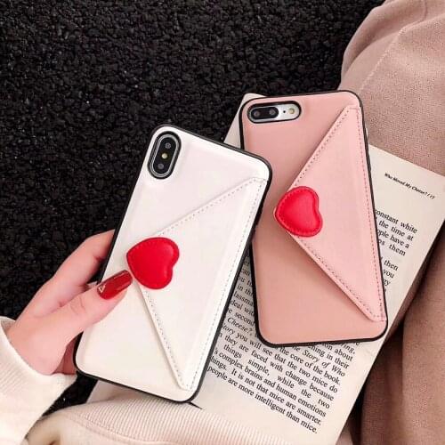 3D Love Heart Envelope Design Case For iPhone XS Max X XR 10 Flip Leather Wallet Back Cover For iPhone 6 6s 7 8 Plus Phone Case
