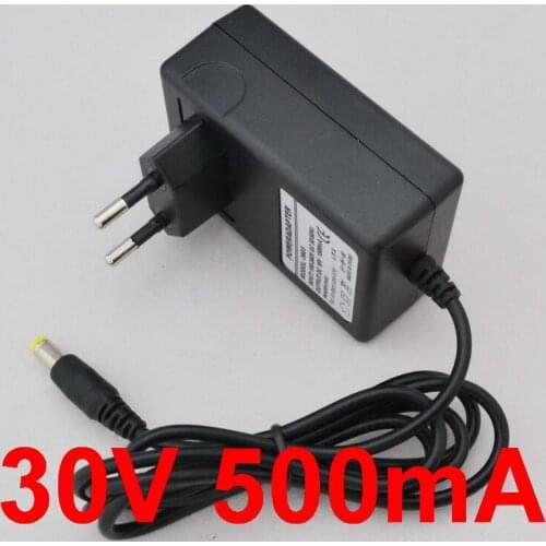 50PCS 30V 500mA High quality AC 100V-240V Converter Switching power adapter DC 30V 500mA 0.5A Supply EU Plug DC 5.5mm x 2.1mm