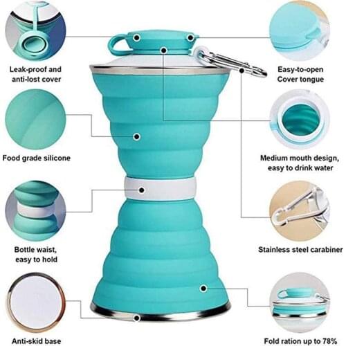 500ml Outdoor Collapsible Water Bottle Silicone Collapsible Water Bottle Foldable Sports Bottles Telescopic Travel Drinkware Cup