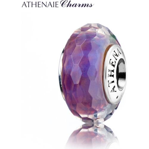 ATHENAIE Purple Faceted Murano Glass Beads 925 Silver Core Fascinating-Gradient Charm Bead Fit European Bracelets and Necklace