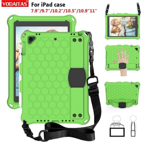 For ipad 5 6 Air 1 2 pro 9.7 10.5 11 case kids strap EVA tablet cover case for ipad 10.2 2019 2020 9.7 2017 2018 mini 1 2 3 4 5