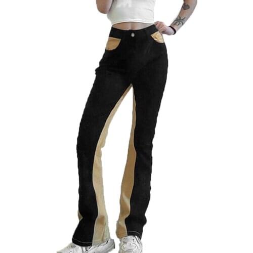 Patchwork Jeans Women Spring Autumn Fashion Slim High Waist Bell Bottom Jeans Woman Casual Skinny Denim Flared Pants Streetwear