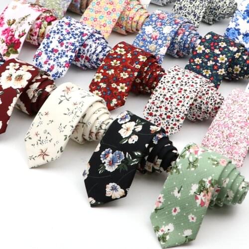 Tie For Men New Floral Skinny Cotton Neck Tie For Casual Suits Dress Neckties Classic Flower Print Ties Wedding Accessories Gift