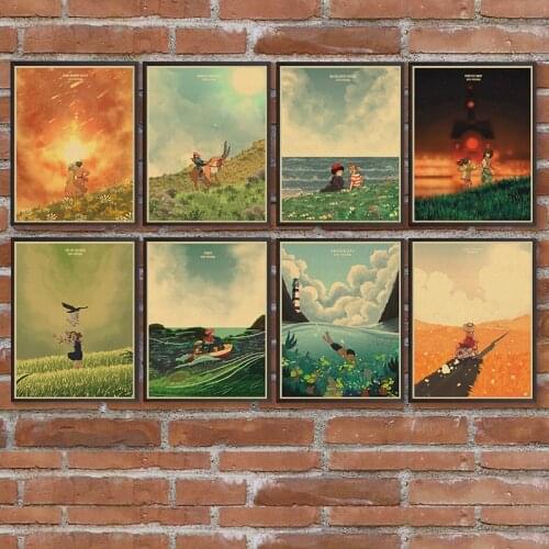 Hayao Miyazaki Anime Painting Poster Vintage Decoracion Wall Art Kraft Paper Posters Wall Stickers