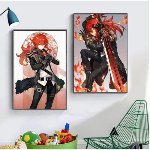Game Genshin Impact Poster Bedroom Bar Cafe Decoration Cartoon Canvas Hanging Painting Aesthetic Room Decor Wall Art Canvas