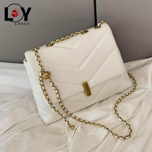 LHXCY Fashion Solid Pu Leather Chain Handbag Crossbody Bags For Women 2021 Vintage Ladies Shoulder Messenger Bags Female Purses