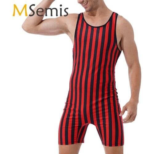 Mens Ballet Unitards Stripe Wrestling Singlet Bodysuit Weight Lifting Stretchy Leotard Workout Fitness Outfits Athletic Jumpsuit