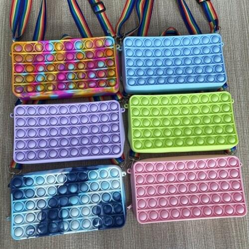 New Fidget Toys Sensory Bubble Square Bag Color Ribbon Stationery Storage Coin Purse Bag Simple Dimple Antistress Childrens Toys
