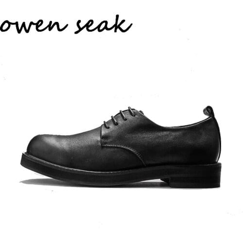 Owen Seak Men Dress Shoes Luxury Trainers Cow Leather Boots Adult Male Autumn Zip Lace Up Brand Flats Black White Shoes