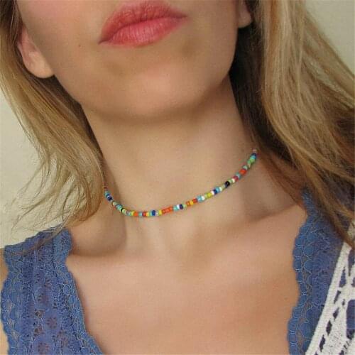 Bohemian Handmade Rainbow Beads Choker Necklace Boho Candy Color Bead Choker Necklace Women Fashion Jewelry Necklaces