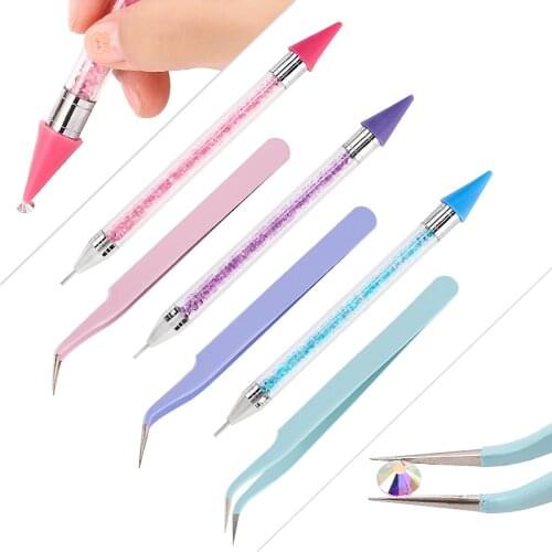 Stainless Steel Tweezers Wax Rhinestones Crystal Pen Diamond Painting Accessories Tools Rhinestone Picker For Garment Decoration