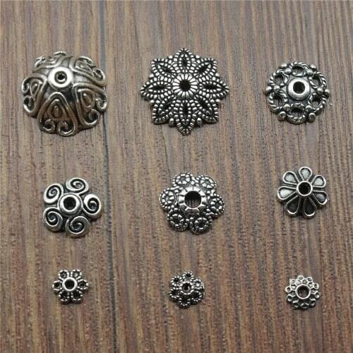 50pcs Bead Caps Charms Pendant Antique Silver Color Bead Caps Charm Pendants Jewelry Accessories DIY Receptacle Charms